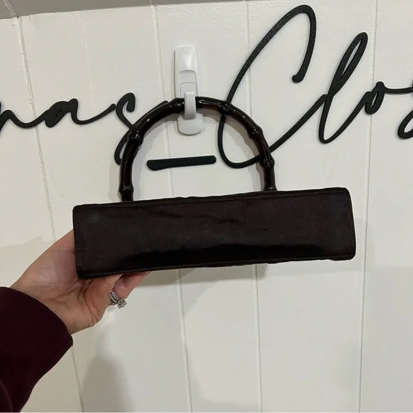 Gucci Dark Purple Satin Shoulder Bag with Bamboo Handle Vintage 1990s - Picture 8 of 13